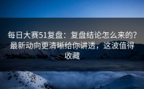 每日大赛51复盘：复盘结论怎么来的？最新动向更清晰给你讲透，这波值得收藏
